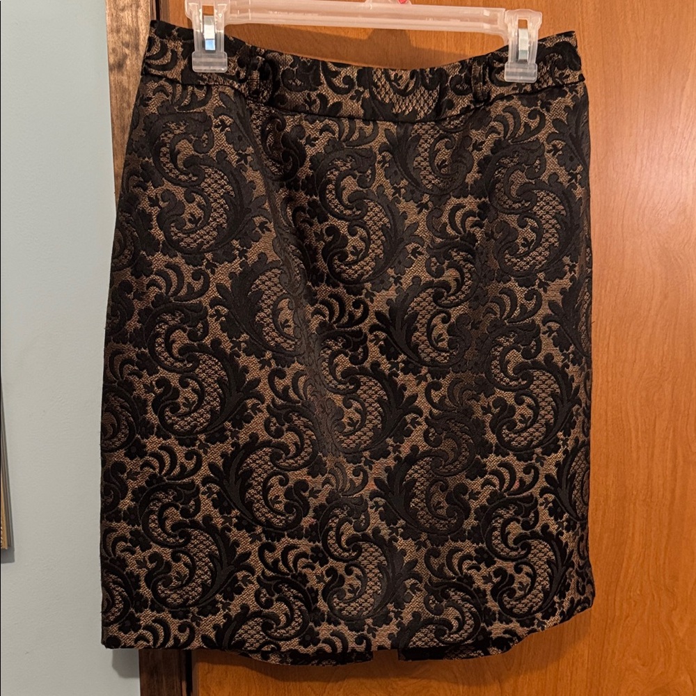 Black and Metallic Tan Patterned Skirt
